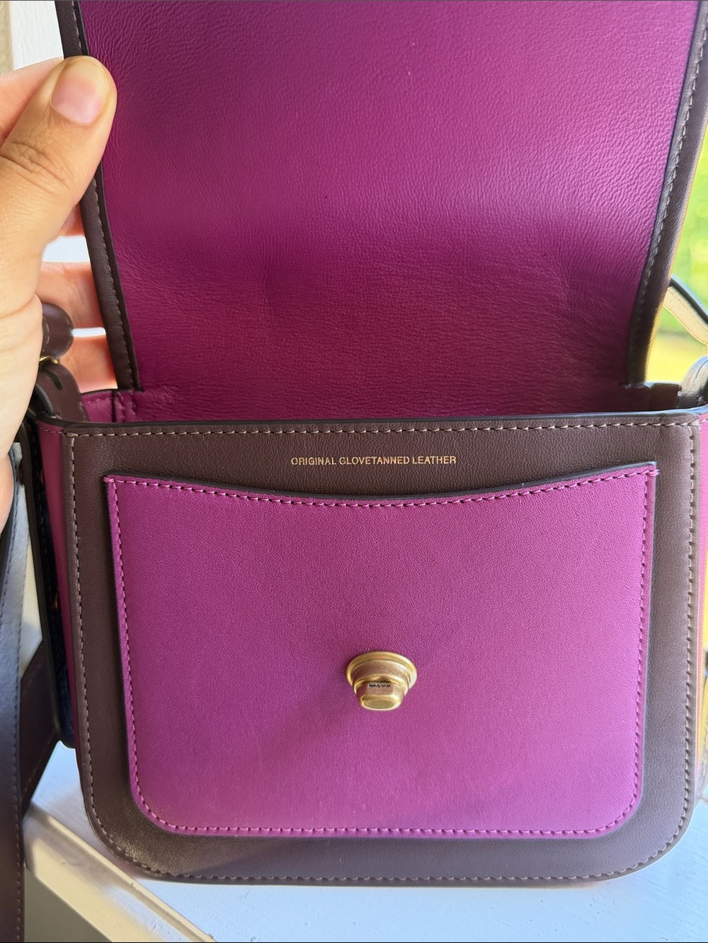 Coach Plum and Brown Leather Mini Crossbody with Gold Hardware - Picture 3 of 7